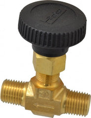 Parker - 3,000 Max psi, 1/4" Pipe, Brass, Inline Instrumentation Needle Valve - MNPT x MNPT End Connections - Exact Tooling