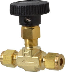 Parker - 3,000 Max psi, 1/4" Pipe, Brass, Inline Instrumentation Needle Valve - Compression x Compression CPI End Connections - Exact Tooling
