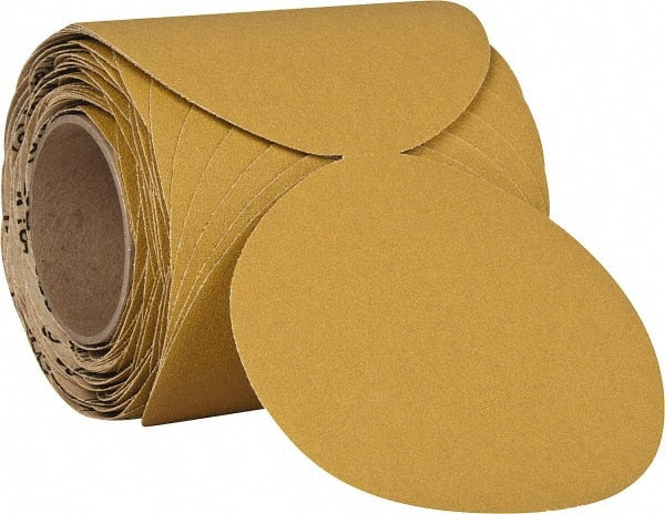 3M - 5" Diam, 80 Grit Aluminum Oxide Adhesive PSA Disc - Medium Grade, Gold, F Weighted Backing, Flexible, Use with Random Orbital Sanders - Exact Tooling