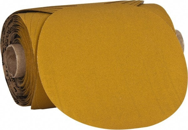 3M - 5" Diam, 150 Grit Aluminum Oxide Adhesive PSA Disc - Very Fine Grade, Gold, Polyester Backing, Flexible, Use with Random Orbital Sanders - Exact Tooling