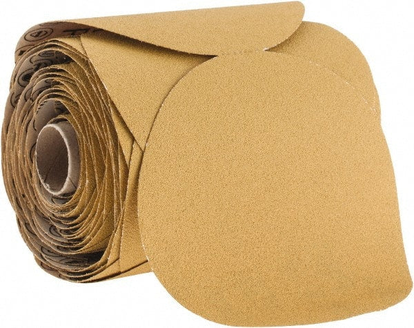 3M - 5" Diam, 80 Grit Aluminum Oxide Adhesive PSA Disc - Medium Grade, Gold, Polyester Backing, Flexible, Use with Random Orbital Sanders - Exact Tooling