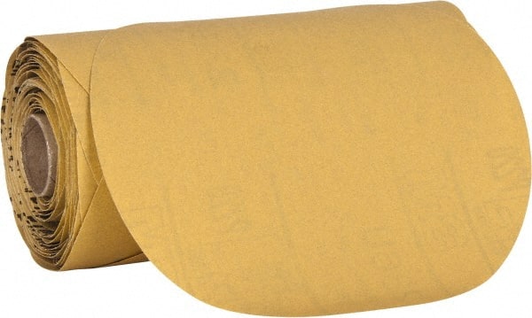 3M - 6" Diam, 320 Grit Aluminum Oxide Adhesive PSA Disc - Extra Fine Grade, Yellow, C Weighted Backing, Flexible, Use with Random Orbital Sanders - Exact Tooling