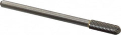 Atrax - 3/16" Cut Diam, 1/8" Shank Diam, Cylinder with Radius Head Single Cut Burr - Carbide, Radius End, 1/2" LOC, 1-1/2" OAL - Exact Tooling