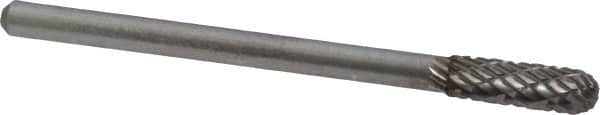 Atrax - 5/32" Cut Diam, 1/8" Shank Diam, Cylinder with Radius Head Double Cut Burr - Carbide, Radius End, 1/2" LOC, 1-1/2" OAL - Exact Tooling