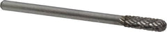 Atrax - 5/32" Cut Diam, 1/8" Shank Diam, Cylinder with Radius Head Double Cut Burr - Carbide, Radius End, 1/2" LOC, 1-1/2" OAL - Exact Tooling