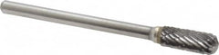 Atrax - 3/16" Cut Diam, 1/8" Shank Diam, Cylinder with Radius Head Double Cut Burr - Carbide, Radius End, 1/2" LOC, 1-1/2" OAL - Exact Tooling
