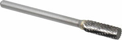 Atrax - 3/16" Cut Diam, 1/8" Shank Diam, Cylinder Head Double Cut Burr - Carbide, Flat End, 1/2" LOC, 1-1/2" OAL - Exact Tooling