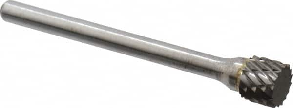 Atrax - 1/4" Cut Diam, 1/8" Shank Diam, Cylinder Head Double Cut Burr - Carbide, Flat End, 3/16" LOC, 1-7/16" OAL - Exact Tooling