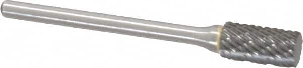 Atrax - 1/4" Cut Diam, 1/8" Shank Diam, Cylinder Head Double Cut Burr - Carbide, Flat End, 1/2" LOC, 1-3/4" OAL - Exact Tooling