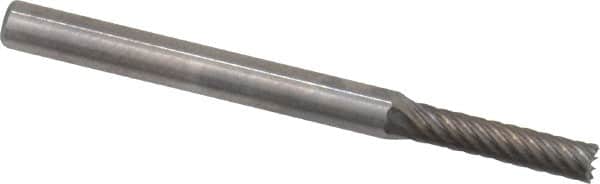 Atrax - 3/32" Cut Diam, 1/8" Shank Diam, Cylinder with End Cut Head Single Cut Burr - Carbide, End Cut End, 7/16" LOC, 1-1/2" OAL - Exact Tooling