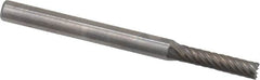 Atrax - 3/32" Cut Diam, 1/8" Shank Diam, Cylinder with End Cut Head Single Cut Burr - Carbide, End Cut End, 7/16" LOC, 1-1/2" OAL - Exact Tooling