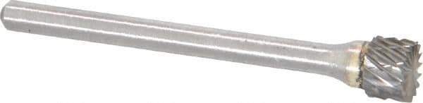 Atrax - 1/4" Cut Diam, 1/8" Shank Diam, Cylinder with End Cut Head Double Cut Burr - Carbide, End Cut End, 3/16" LOC, 1-7/16" OAL - Exact Tooling