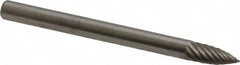 Atrax - 1/8" Cut Diam, 1/8" Shank Diam, Tree Head Single Cut Burr - Carbide, Point End, 1/4" LOC, 1-1/2" OAL - Exact Tooling