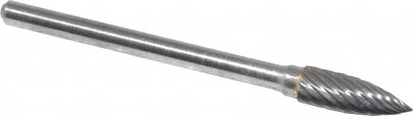 Atrax - 3/16" Cut Diam, 1/8" Shank Diam, Tree Head Single Cut Burr - Carbide, Point End, 1/2" LOC, 1-1/2" OAL - Exact Tooling