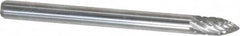 Atrax - 1/8" Cut Diam, 1/8" Shank Diam, Tree Head Double Cut Burr - Carbide, Point End, 1/4" LOC, 1-1/2" OAL - Exact Tooling