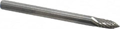 Atrax - 1/8" Cut Diam, 1/8" Shank Diam, Tree Head Double Cut Burr - Carbide, Point End, 5/16" LOC, 1-1/2" OAL - Exact Tooling