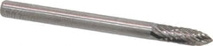 Atrax - 1/8" Cut Diam, 1/8" Shank Diam, Tree Head Double Cut Burr - Carbide, Point End, 3/8" LOC, 1-1/2" OAL - Exact Tooling