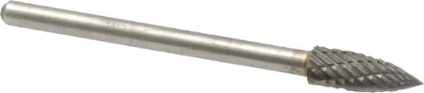 Atrax - 3/16" Cut Diam, 1/8" Shank Diam, Tree Head Double Cut Burr - Carbide, Point End, 1/2" LOC, 1-1/2" OAL - Exact Tooling