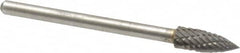 Atrax - 3/16" Cut Diam, 1/8" Shank Diam, Tree Head Double Cut Burr - Carbide, Point End, 1/2" LOC, 1-1/2" OAL - Exact Tooling