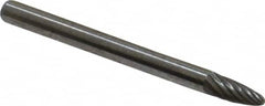 Atrax - 1/8" Cut Diam, 1/8" Shank Diam, Tree with Radius Head Single Cut Burr - Carbide, Radius End, 1/4" LOC, 1-1/2" OAL - Exact Tooling