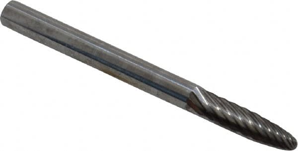 Atrax - 1/8" Cut Diam, 1/8" Shank Diam, Tree with Radius Head Single Cut Burr - Carbide, Radius End, 1/2" LOC, 1-1/2" OAL - Exact Tooling