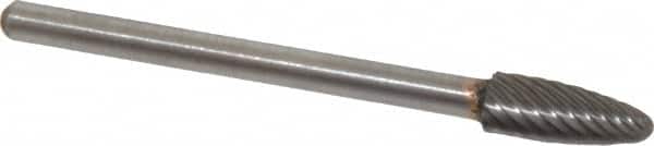 Atrax - 3/16" Cut Diam, 1/8" Shank Diam, Tree with Radius Head Single Cut Burr - Carbide, Radius End, 1/2" LOC, 1-1/2" OAL - Exact Tooling
