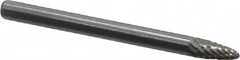 Atrax - 1/8" Cut Diam, 1/8" Shank Diam, Tree with Radius Head Double Cut Burr - Carbide, Radius End, 1/4" LOC, 1-1/2" OAL - Exact Tooling
