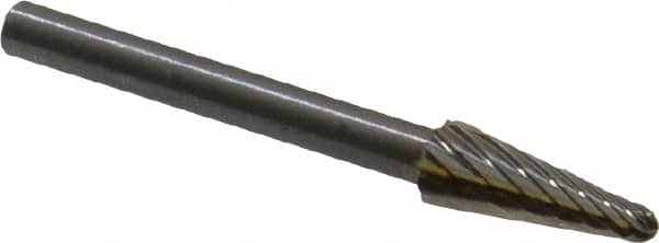 Atrax - 3/16" Cut Diam, 1/8" Shank Diam, Taper Head Single Cut Burr - Radius End, 1/2" LOC, 1-1/2" OAL - Exact Tooling