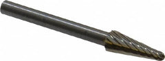 Atrax - 3/16" Cut Diam, 1/8" Shank Diam, Taper Head Single Cut Burr - Radius End, 1/2" LOC, 1-1/2" OAL - Exact Tooling