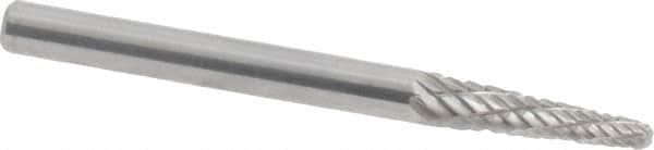 Atrax - 1/8" Cut Diam, 1/8" Shank Diam, Taper Head Double Cut Burr - Radius End, 1/2" LOC, 1-1/2" OAL - Exact Tooling