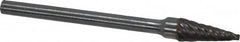 Atrax - 3/16" Cut Diam, 1/8" Shank Diam, Cone Head Single Cut Burr - Carbide, Point End, 1/2" LOC, 1-1/2" OAL - Exact Tooling