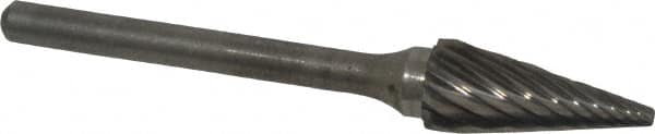 Atrax - 1/4" Cut Diam, 1/8" Shank Diam, Cone Head Single Cut Burr - Carbide, Point End, 1/2" LOC, 1-7/8" OAL - Exact Tooling