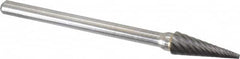 Atrax - 3/16" Cut Diam, 1/8" Shank Diam, Cone Head Double Cut Burr - Carbide, Point End, 1/2" LOC, 1-1/2" OAL - Exact Tooling
