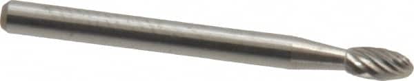 Atrax - 1/8" Cut Diam, 1/8" Shank Diam, Oval Head Single Cut Burr - Carbide, Radius End, 7/32" LOC, 1-1/2" OAL - Exact Tooling