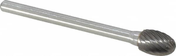 Atrax - 1/4" Cut Diam, 1/8" Shank Diam, Oval Head Single Cut Burr - Carbide, Radius End, 3/8" LOC, 1-5/8" OAL - Exact Tooling