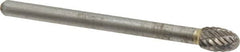 Atrax - 3/16" Cut Diam, 1/8" Shank Diam, Oval Head Double Cut Burr - Carbide, Radius End, 9/32" LOC, 1-1/2" OAL - Exact Tooling