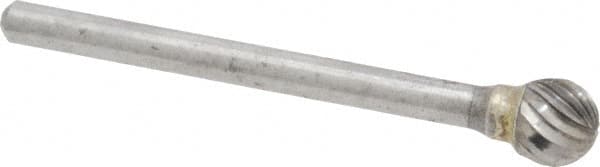 Atrax - 1/4" Cut Diam, 1/8" Shank Diam, Ball Head Single Cut Burr - Carbide, Radius End, 7/32" LOC, 1-1/2" OAL - Exact Tooling