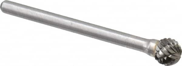 Atrax - 1/4" Cut Diam, 1/8" Shank Diam, Ball Head Double Cut Burr - Carbide, Radius End, 7/32" LOC, 1-1/2" OAL - Exact Tooling