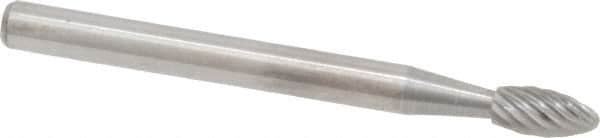 Atrax - 1/8" Cut Diam, 1/8" Shank Diam, Flame Head Single Cut Burr - Carbide, Radius End, 1/4" LOC, 1-1/2" OAL - Exact Tooling