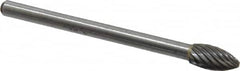 Atrax - 3/16" Cut Diam, 1/8" Shank Diam, Flame Head Single Cut Burr - Carbide, Radius End, 3/8" LOC, 1-1/2" OAL - Exact Tooling