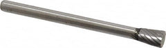 Atrax - 3/16" Cut Diam, 1/8" Shank Diam, Inverted Cone Head Single Cut Burr - Flat End, 1/4" LOC, 1-1/2" OAL - Exact Tooling
