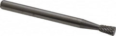 Atrax - 1/8" Cut Diam, 1/8" Shank Diam, Inverted Cone Head Double Cut Burr - Flat End, 3/16" LOC, 1-1/2" OAL - Exact Tooling