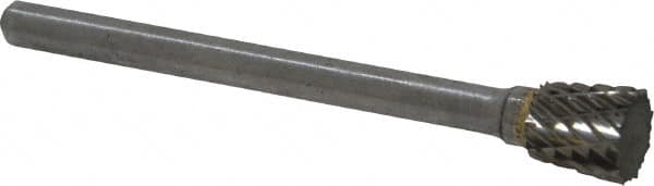 Atrax - 1/4" Cut Diam, 1/8" Shank Diam, Inverted Cone Head Double Cut Burr - Flat End, 1/4" LOC, 1-1/2" OAL - Exact Tooling