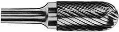 M.A. Ford - 3/16" Cut Diam, 1/8" Shank Diam, Cylinder with Radius Head Double Cut Burr - Carbide, Radius End, 1/2" LOC, 1-1/2" OAL - Exact Tooling