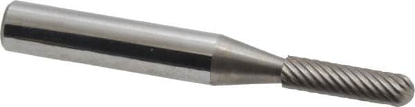 Atrax - 5/32" Cut Diam, 1/4" Shank Diam, Cylinder with Radius Head Single Cut Burr - Carbide, Radius End, 5/8" LOC, 2" OAL - Exact Tooling