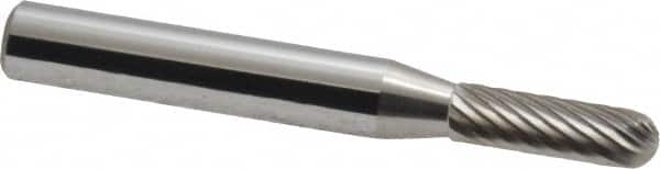Atrax - 3/16" Cut Diam, 1/4" Shank Diam, Cylinder with Radius Head Single Cut Burr - Carbide, Radius End, 5/8" LOC, 2" OAL - Exact Tooling