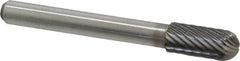 Atrax - 5/16" Cut Diam, 1/4" Shank Diam, Cylinder with Radius Head Single Cut Burr - Carbide, Radius End, 3/4" LOC, 2-1/2" OAL - Exact Tooling