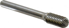 Atrax - 3/8" Cut Diam, 1/4" Shank Diam, Cylinder with Radius Head Single Cut Burr - Carbide, Radius End, 3/4" LOC, 2-1/2" OAL - Exact Tooling