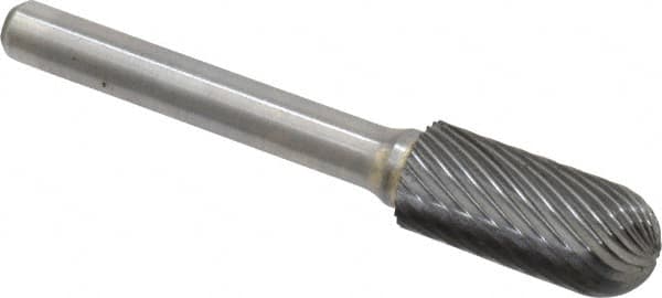 Atrax - 7/16" Cut Diam, 1/4" Shank Diam, Cylinder with Radius Head Single Cut Burr - Carbide, Radius End, 1" LOC, 2-3/4" OAL - Exact Tooling