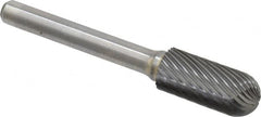 Atrax - 7/16" Cut Diam, 1/4" Shank Diam, Cylinder with Radius Head Single Cut Burr - Carbide, Radius End, 1" LOC, 2-3/4" OAL - Exact Tooling